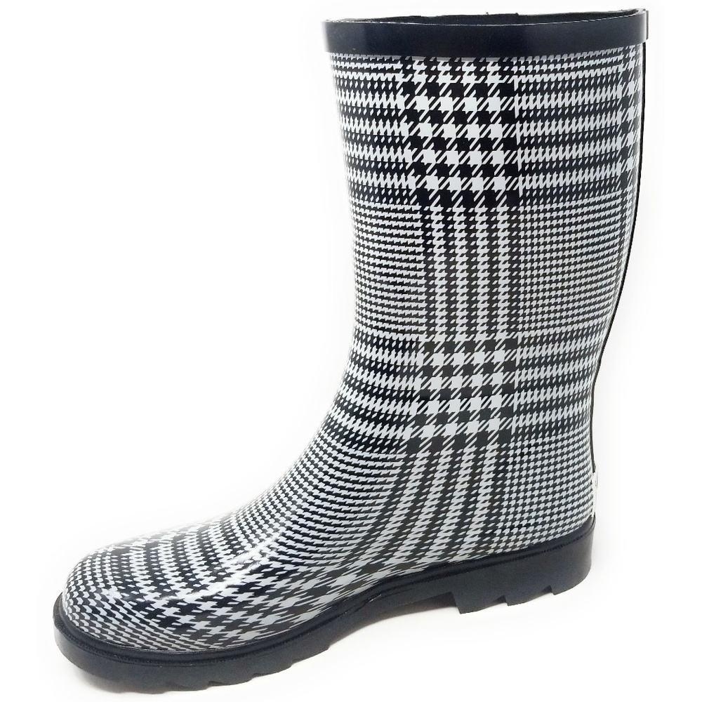 Women's Rubber Mid Calf Rain Boots, RB-5510, Plaid, Size 6